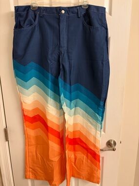 Chevron Colorblock Wide Leg Pants - Navy, Teal, Aqua, Cream, Orange